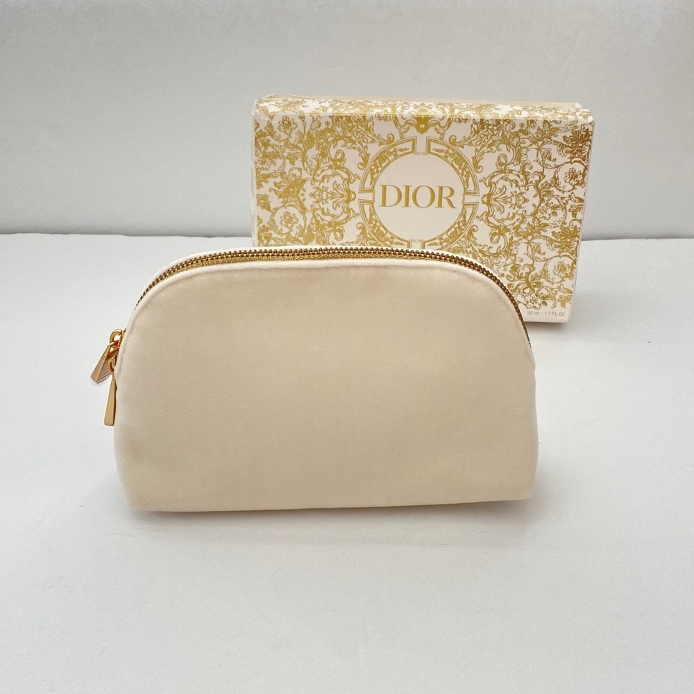 Christian Dior Gold Embroidered CD White Cosmetic Pouch Bag - Picture 6 of 8
